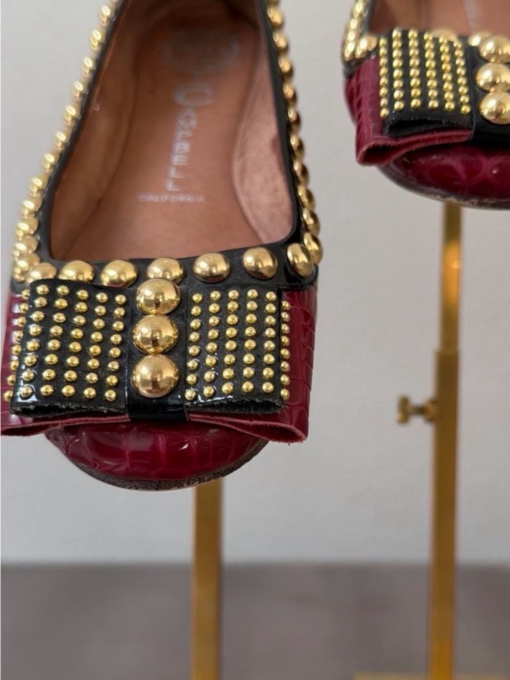Jeffrey Campbell Studded Red Leather Ballet Flat with Bow Detail